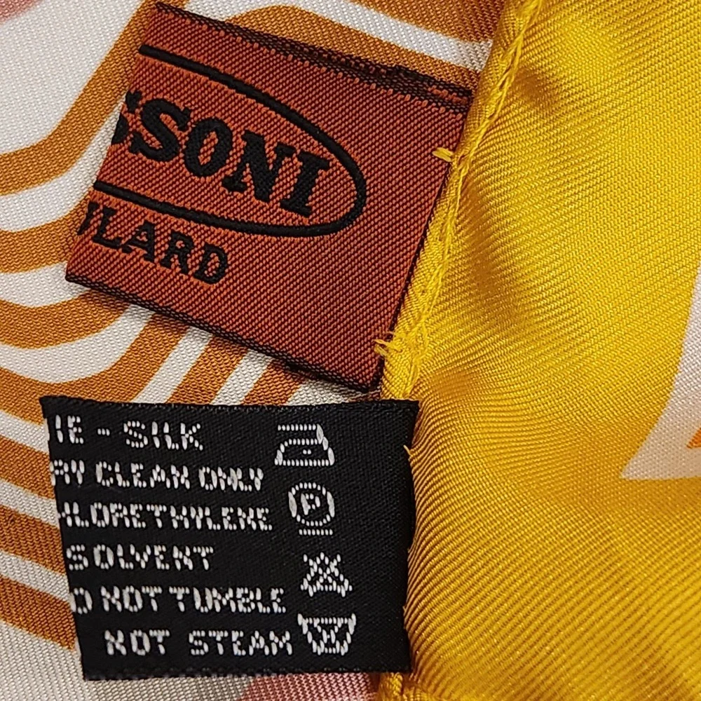 Vintage Missoni 100% Silk Scarf Yellow Orange Pink Zigzag Chevron Made In Italy
